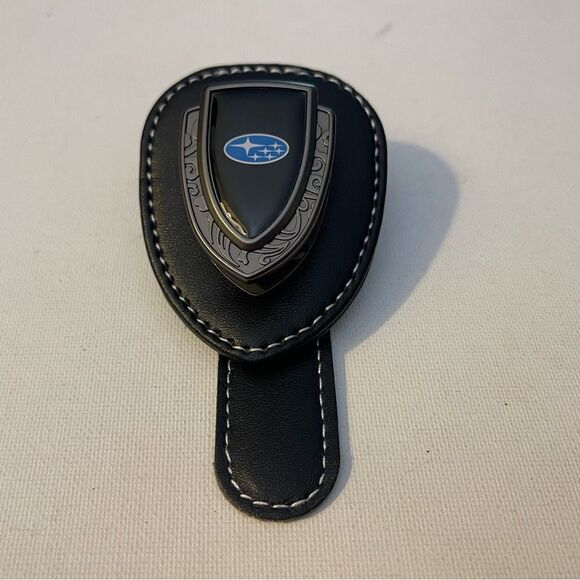 Subaru Logo Sunglass Holder for Car Black PU Leather NWT - Picture 1 of 8